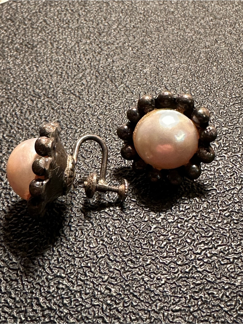 Vintage Sterling Silver Pearl Screw Back Earrings 15g Cultured Pearl